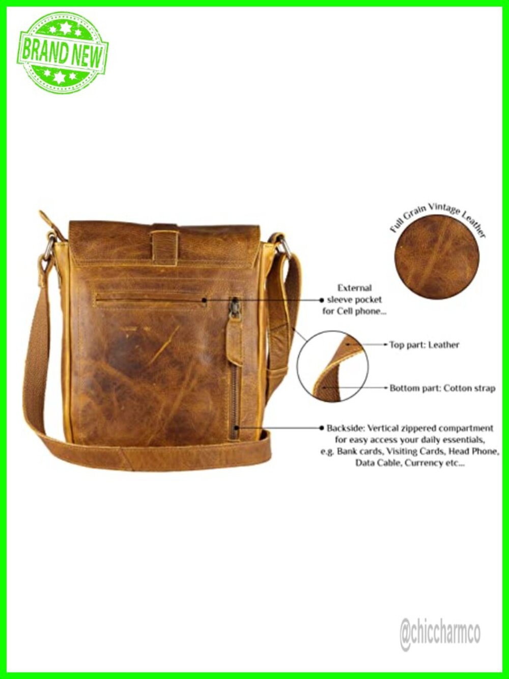 Genuine Leather Crossbody Purse Handbag Over the Shoulder Bag - Picture 4 of 6